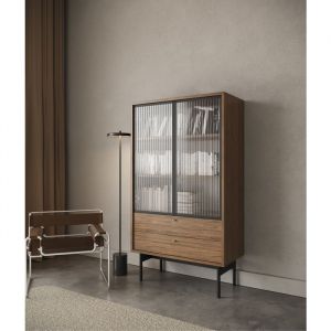 Selsey OLAR - Vitrine basse - 85cm - avec deux tiroirs - Carini noyer naturel