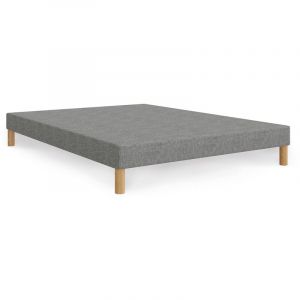Spring - Sommier tapissier 140x190 tissu gris piètement en bois