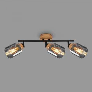 Lampe spot, avec bois, verre fumé, 3xE27/max.10W