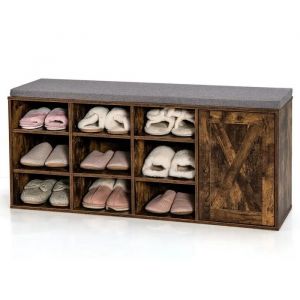 Costway Meuble &Agrave; Chaussures Avec Coussin En Lin Rembourr&eacute; - &Eacute;tag&egrave;res Ajustables, 9 Cubes De Rangement Meuble D'entr&eacute;e Marron