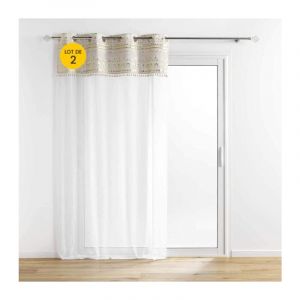 Lot de 2 Voilages a oeillets 140 x 240 cm voile sablé + pompon Sundore