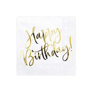 Image de Lot de 20 serviettes en papier or Happy Birthday 33 x 33 cm