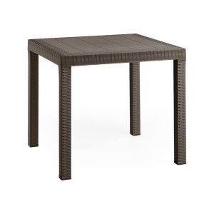 Dmora - Table d'extérieur Dguidon, Table carrée fixe, Table de jardin polyvalente effet rotin, 100% Made in Italy, 80x80h74 cm, Marron