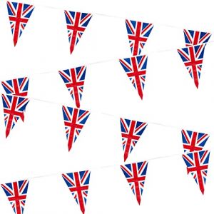 SHATCHI Guirlande de 50 fanions triangulaires en plastique avec drapeau britannique 20 m