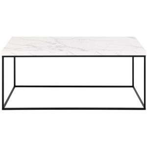DRAWER Table basse en effet marbre et métal 110x55cm - Blanc - Mixo
