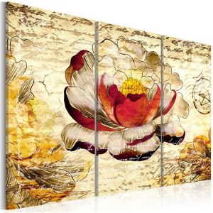 Décoshop26 Tableau sur toile en 3 panneaux décoration murale image imprimée cadre en bois à suspendre Fleurs en rétro 60x40 cm 11_0