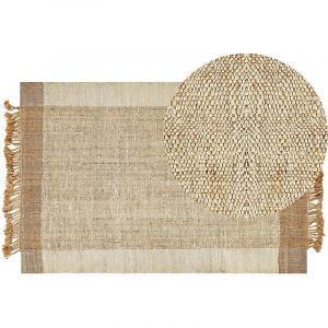 Beliani Tapis tressé boho en tissu beige DEDEMLI