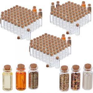 Relaxdays Mini-bouteilles avec bouchon de liège, lot de 216, petite bouteille en verre, 10 ml, flacon déco, transparent