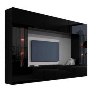 Ensemble de meubles de salon noir, suspendus collection cepto xxviii. 249cm, 8 meubles, leds, modulables.