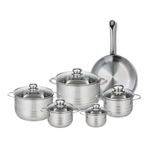 Elo 9872050 Batterie de cuisine 6 pièces, Ensemble de 1 Poêle de cuisson 28 cm et 5 faitouts 12, 14, 16, 20 et 24 cm Profi Brillant, inox, induction