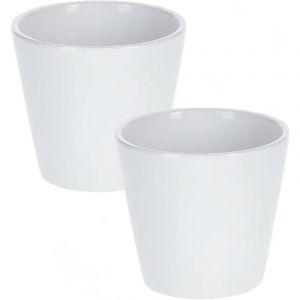 Lot de 2 pots de fleurs en céramique Blanc lisse ø 9 cm - Kotarbau