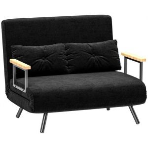 Homcom Canap&eacute; convertible 2 places - dossier r&eacute;glable &agrave; 5 niveaux et 2 coussins - tissu effet velours - 102 x 73 x 81 cm - noir