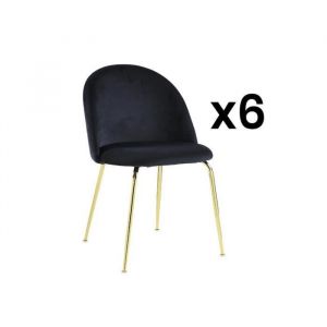Lot de 6 chaises MELBOURNE Velours et m&eacute;tal dor&eacute; Noir