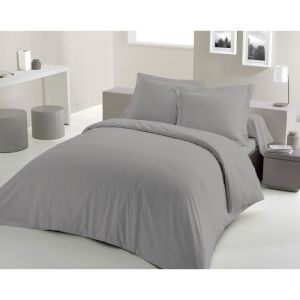 Lovely Home Parure De Couette - 240x260 Cm - 100% Coton - Gris Clair