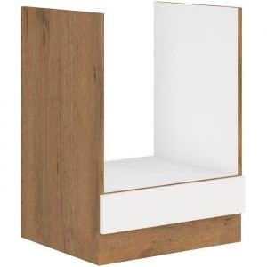 Rock Meuble bas four - Mélaminé chene Lancelot et Blanc brillant - 60 cm