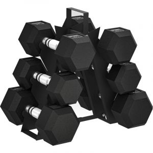 Ensemble d'Halt&egrave;res avec Support - SPORTNOW - Poign&eacute;es Antid&eacute;rapantes en Chrome - 2 x 4 kg, 2 x 6 kg, 2 x 8 kg - Noir