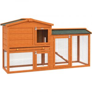 Pawhut Clapier cage &agrave; lapins rongeurs 2 niveaux 3 portes verrouillables tiroir &agrave; d&eacute;jection 145L x 45l x 85H cm bois sapin lasur&eacute;