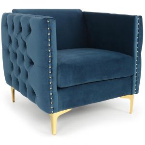 Declikdeco MENZZO Fauteuil Joshua Velours Bleu