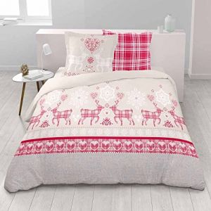 Housse de couette + taies Esprit chalet Pur coton - Vanoise Rouge 240x220
