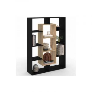 Idmarket Etagère bibliothèque COLETTE avec 11 compartiments noir et effet bois H.143 cm