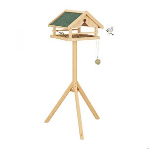 Relaxdays Mangeoire pour oiseaux sur pied, toit en asphalte, jardin, balcon et terrasse, bois de sapin, naturel