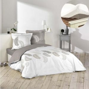 Pack parure de couette 260x240 cm Goyave + drap housse 160x200x30 Blanc CDAFFAIRES