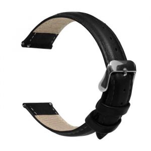 OCIODUAL Bracelet En Cuir Noir de 18mm avec Boucle en Argent Inoxydable et Dégagement Rapide Bracelet de Remplacement