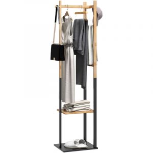 Homcom Portant pour vêtements en bambou, Porte-manteau en Bois avec tringle, étagères, patère, 4 barres latérales dim. 46L x 28,5l x 153,5H cm