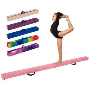 Poutre De Gymnastique Pliable 270cm Enfants Costway-Poignées De Transport-4 Patins Antidérapants Couverture En Daim Rose