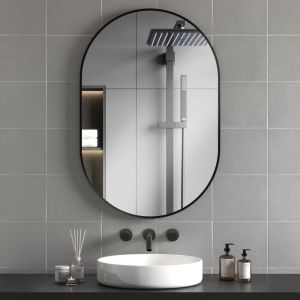 Homcom Miroir ovale - cadre en aluminium, verre trempé - style minimaliste - montage vertical ou horizontal - 60 x 90 cm - noir