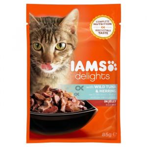 IAMS Delights Humide Thon et Hareng en gelée - Toutes Races - 85 g - Pour chat adulte