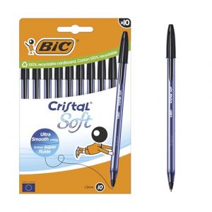 Bic Cristal Soft Stylos-Bille Pointe Moyenne (1,2 mm) - Écriture Douce et Fluide - Noir, Boîte carton de 10