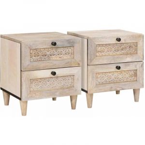 VidaXL Table de chevet avec tiroir 2 pcs Beige 40 x 33 x 46 cm