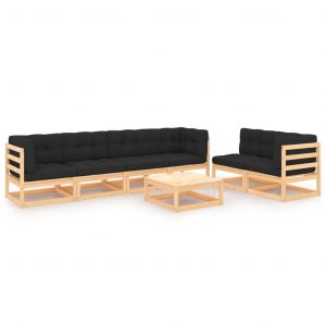 VidaXL Salon de jardin 7 pcs avec coussins, Bois de pin solide.
