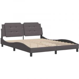 VidaXL Cadre de Lit avec Tête de Lit, Lit Rembourré, Lit Double, Lit Adulte de Chambre à Coucher Intérieur, Gris 160x200 cm Similicuir