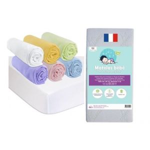 Easy Dort Kit pratique lit bébé - Matelas bambou 40x80 + 6 draps housse coton + 2 alèses coton