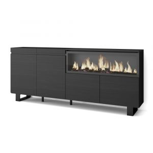 Skraut Home - Buffet salon et cuisine, Meuble de Rangement, Commode, 210, 4 Portes, Cheminée électrique xxl, Design industriel, Style moderne, Noir