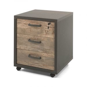 Caisson de rangement bureau 3 tiroirs coloris Noir et Chêne vieilli Collection SOON Meublorama