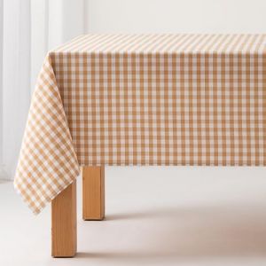 Nappe en coton antitache tissu à carreaux beige 140x140 cm