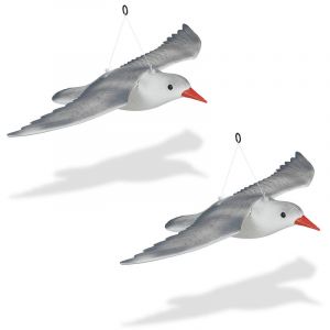 Relaxdays Mouette épouvantail, lot de 2, volante, à suspendre, effaroucheur oiseaux décoratif, jardin balcon terrasse, blanc/gris