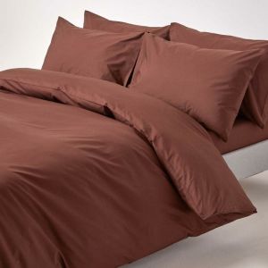 Image de Housse de couette et taies d'oreiller unies coton égyptien 200 fils Chocolat 135 x 200 cm - Homescapes