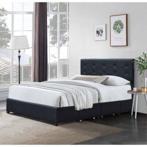 Lit 140x190 solide et confortable avec 4 tiroirs tête de lit incluse revêtement PVC simili montage rapide et facile rangement optimal - Lit Chloé noir