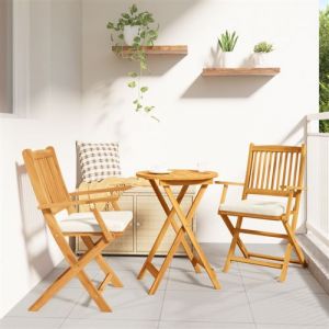 Chaises de jardin pliantes avec coussin blanc 2 pi&egrave;ces en bois d acacia solide