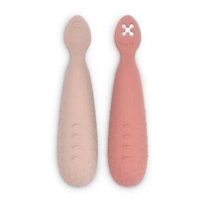 Image de Suavinex Pack de 2 Pr&eacute;-cuill&egrave;res d'Apprentissage, Cuill&egrave;res 1er Age en Silicone, avec Pointe Plate Textur&eacute;e, Ergonomiques, Forme Sym&eacute;trique, Compatibles Lave-Vaisselle, +6 Mois, Rose, 2 Unit&eacute;s