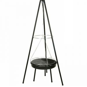 Wadiga Barbecue en acier noir tr&eacute;pied et chrom&eacute; 52x52x151cm