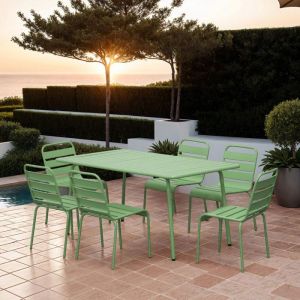Ensemble table de jardin + 6 chaises en métal vert - BACA