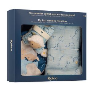 Kaloo Doux sommeil - mon premier coffret pour un doux sommeil - bleu - imagier 17cm et emmaillotage 1m