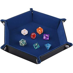 SIQUK Plateau à Dés Double Face, Porte-Matrices en Cuir PU et Cuir Velours Bleu foncé à Six pans Creux pour Jeux de Hasard RPG Dice Gaming & Dragons RPG