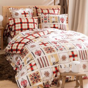 Drap plat en coton motifs carreaux imprimés SCARLETTE rouge