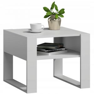 Table Basse KAJA Blanc - Table de Salon Carrée avec étagère - 60 x 63.6 x 50 cm